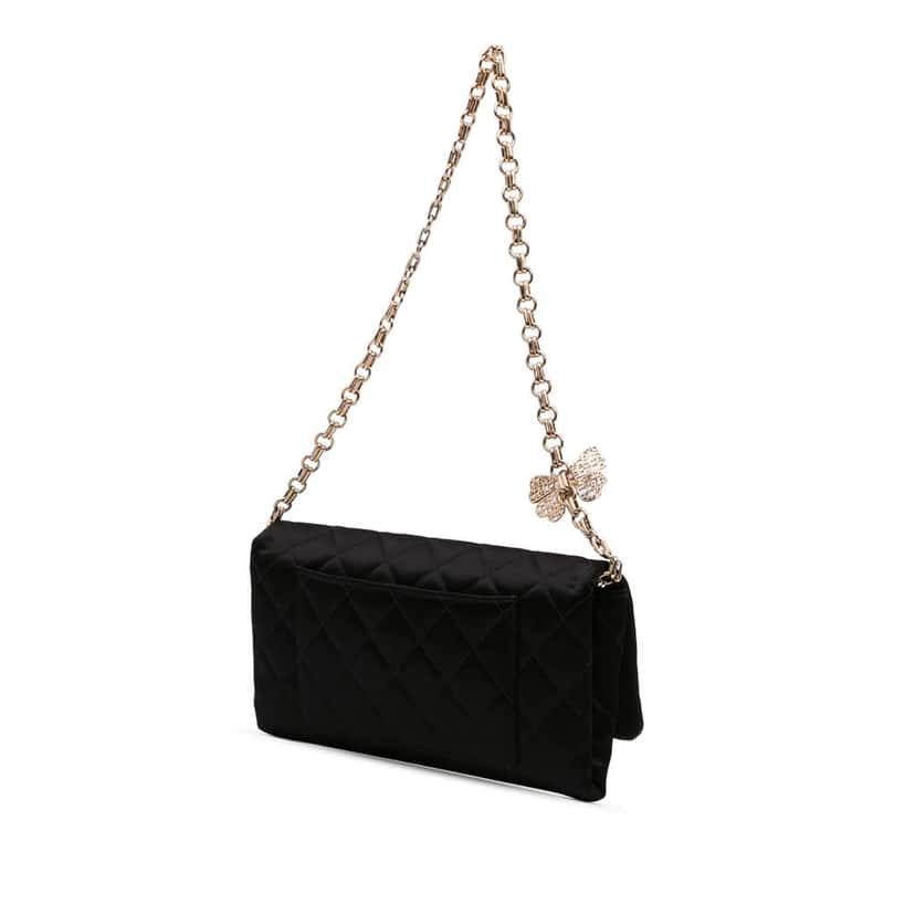 Chanel CC Quilted Satin Butterfly Chain Clutch Black Satin Good condition - Back View