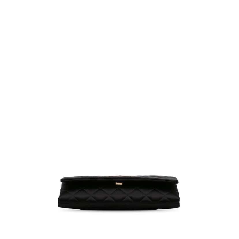 Chanel CC Quilted Satin Butterfly Chain Clutch Black Satin Good condition - Inside View