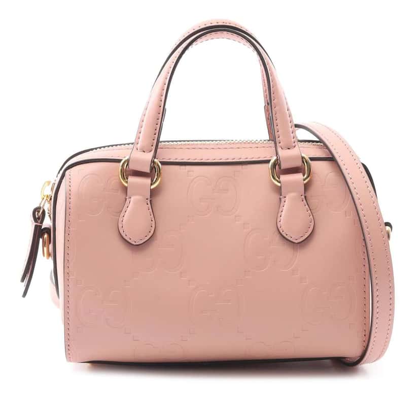 Gucci Super Mini Jumbo GG Embossed Leather Gilbert Top Handle Bag Pink Leather Good condition - Front View