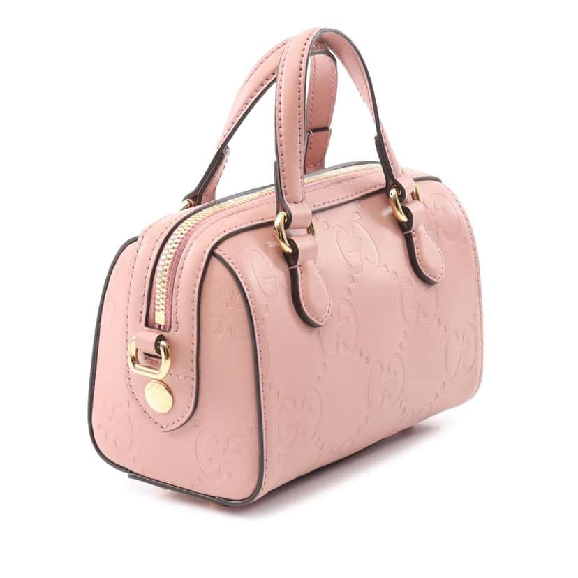 Gucci Super Mini Jumbo GG Embossed Leather Gilbert Top Handle Bag Pink Leather Good condition - Back View