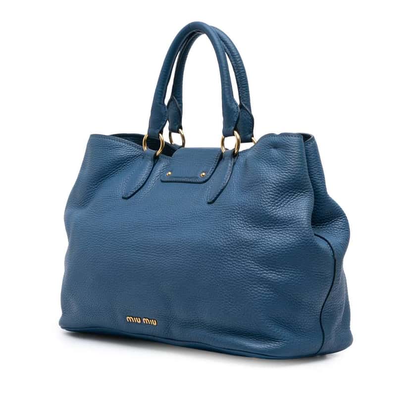 Miu Miu Pebbled Leather Convertible Tote Blue Leather Good condition - Back View