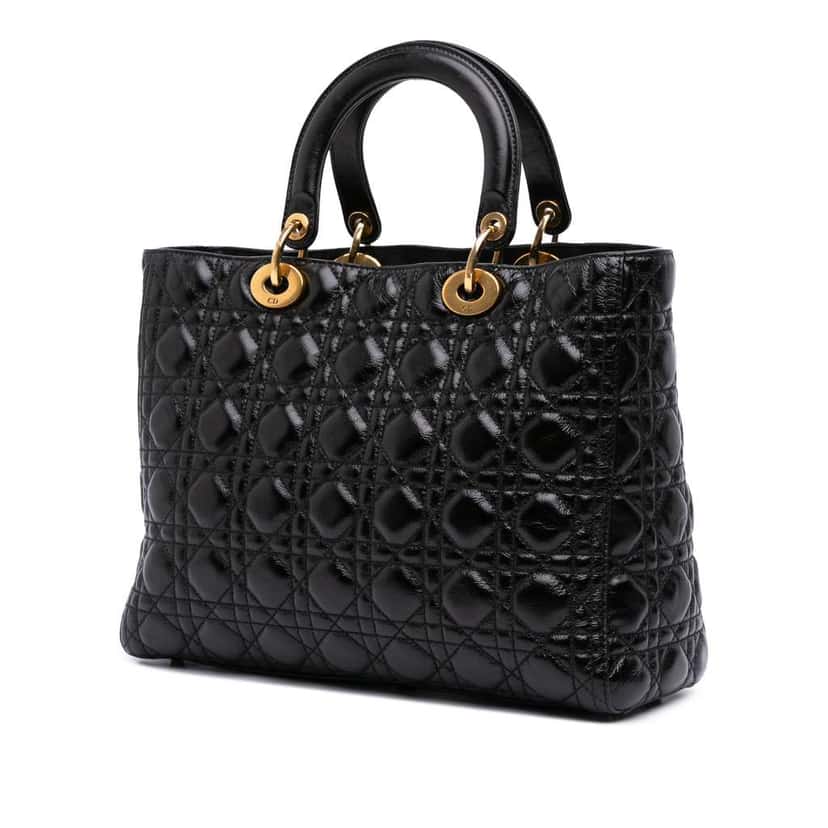 Dior Large Crinkled Patent Cannage Lady Dior Black Leather Good condition - Back View