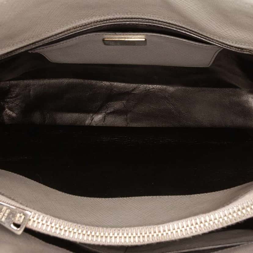 Prada Saffiano Cuir Turnlock Twin Satchel Grey Leather Good condition - Model View