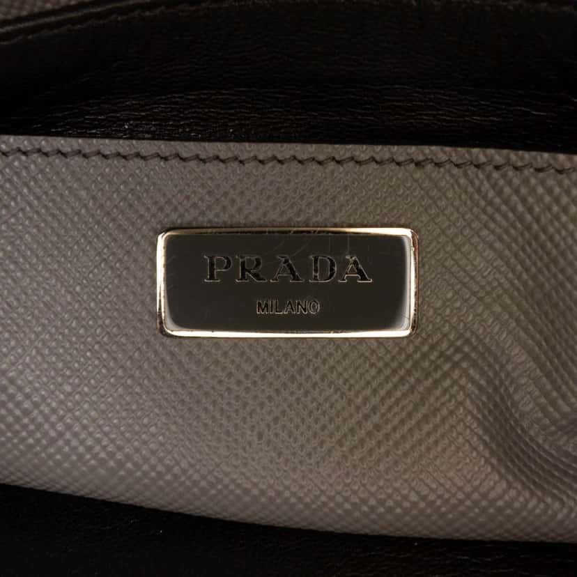 Prada Saffiano Cuir Turnlock Twin Satchel Grey Leather Good condition - Box View