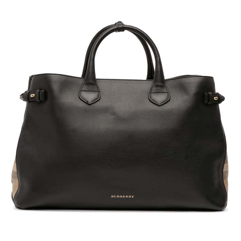 Burberry Large Leather and House Check Banner Satchel Black Leather Good condition - Front View