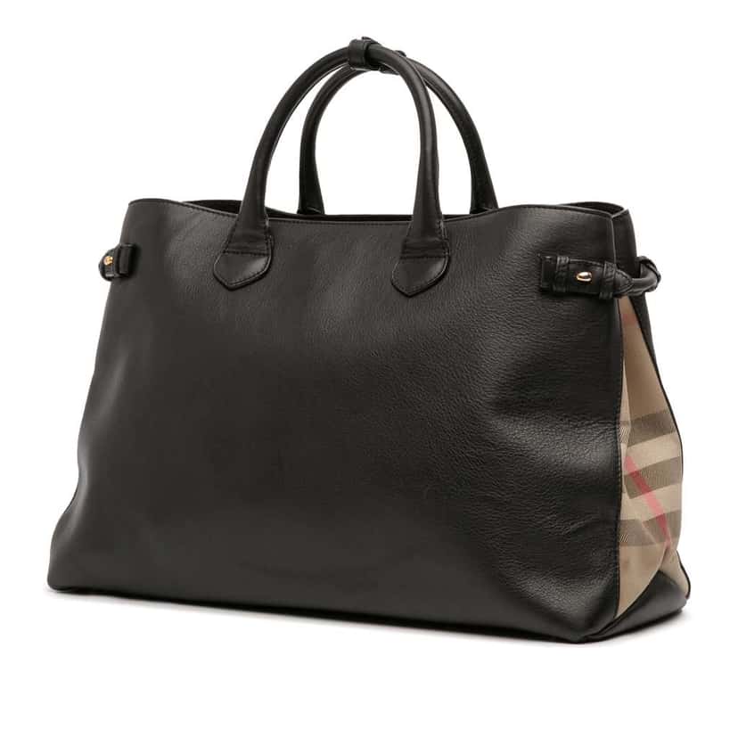 Burberry Large Leather and House Check Banner Satchel Black Leather Good condition - Back View