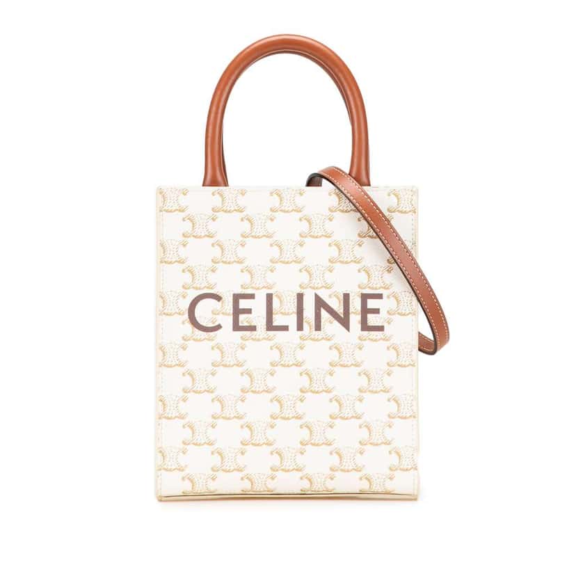 Celine Mini Triomphe Coated Canvas Vertical Cabas Satchel White Canvas Good condition - Front View