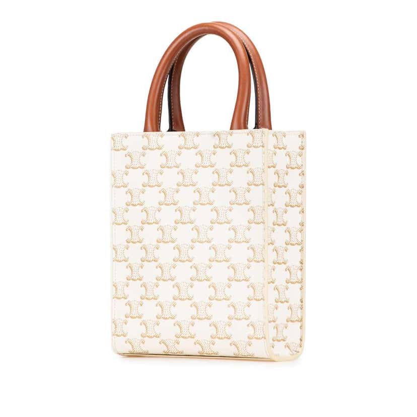 Celine Mini Triomphe Coated Canvas Vertical Cabas Satchel White Canvas Good condition - Back View
