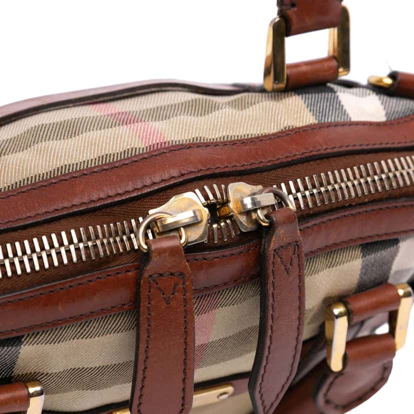 Burberry Small Leather Trimmed House Check Canvas Bridle Orchard Satchel Brown Canvas Good condition - Box View