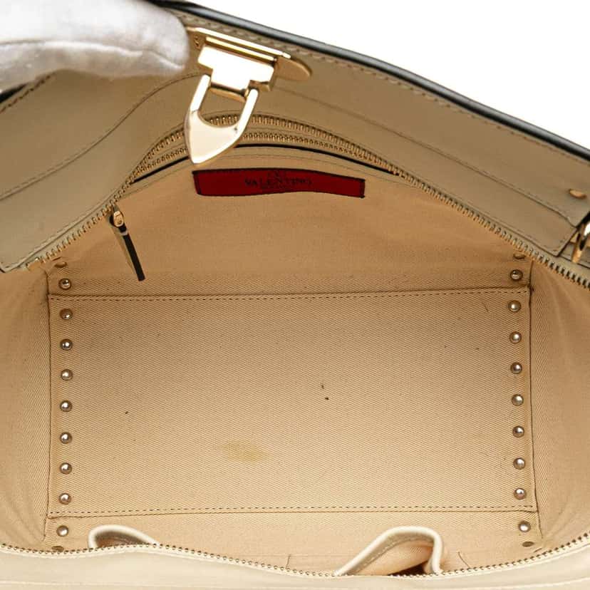 Valentino Mini Leather Rockstud Double Handle Tote White Leather Good condition - Model View