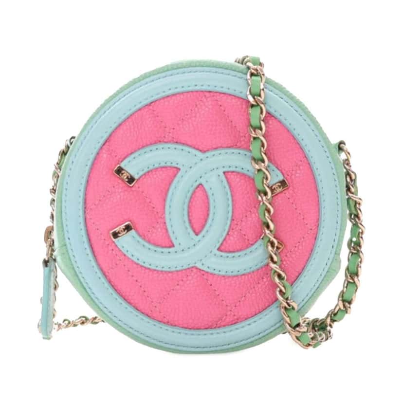 Chanel Tricolor Caviar CC Filigree Round Crossbody Pink Leather Good condition - Front View
