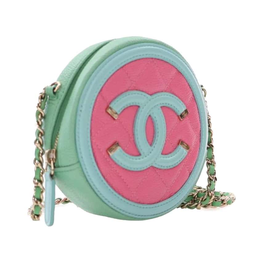 Chanel Tricolor Caviar CC Filigree Round Crossbody Pink Leather Good condition - Back View