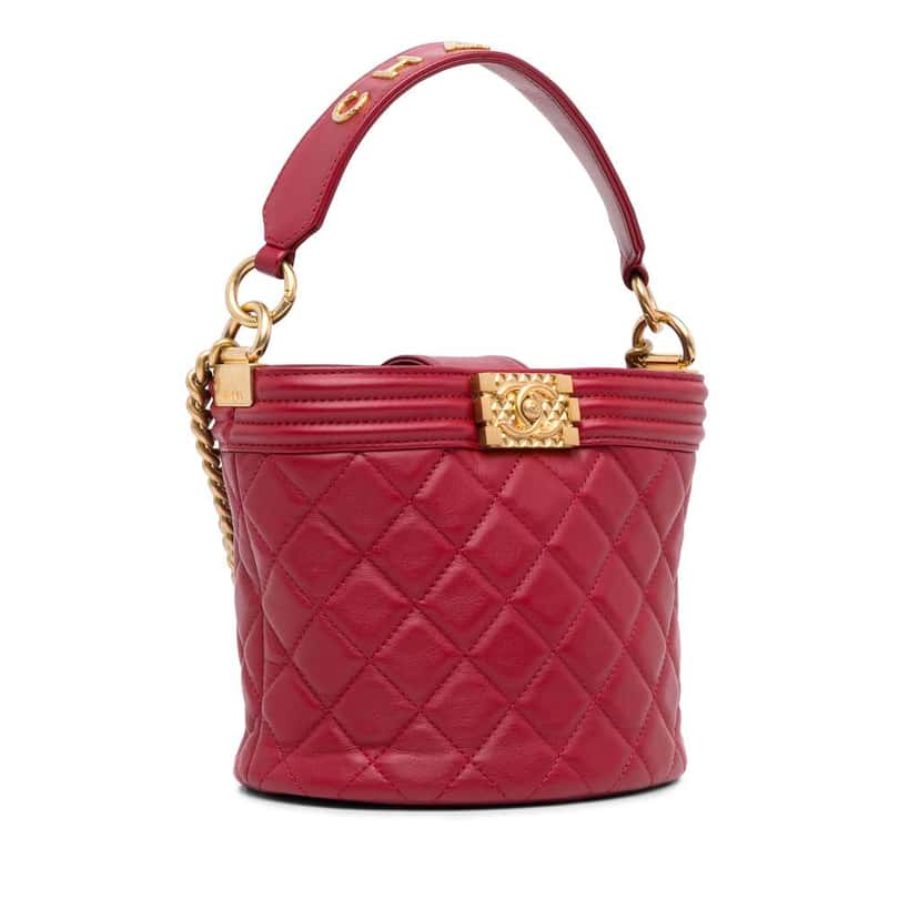 Chanel Calfskin Boy Bucket Bag Red Leather Good condition - Back View