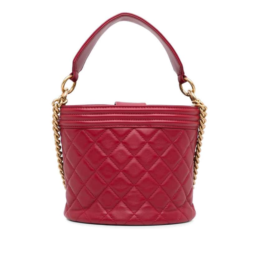 Chanel Calfskin Boy Bucket Bag Red Leather Good condition - Inside View