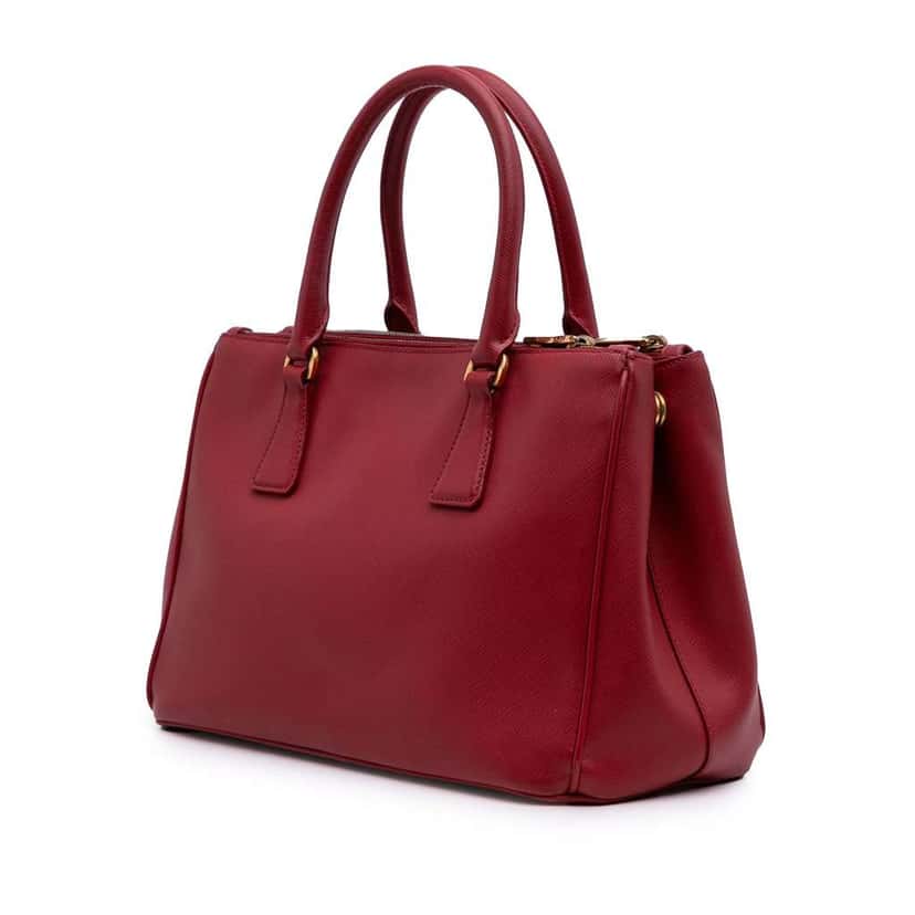 Prada Small Saffiano Lux Galleria Double Zip Satchel Red Leather Good condition - Back View