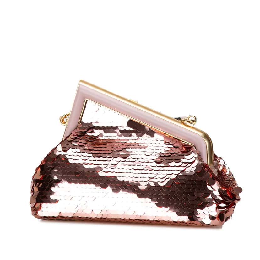 Fendi Small First Sequin Bag Pink Leather Good condition - Back View