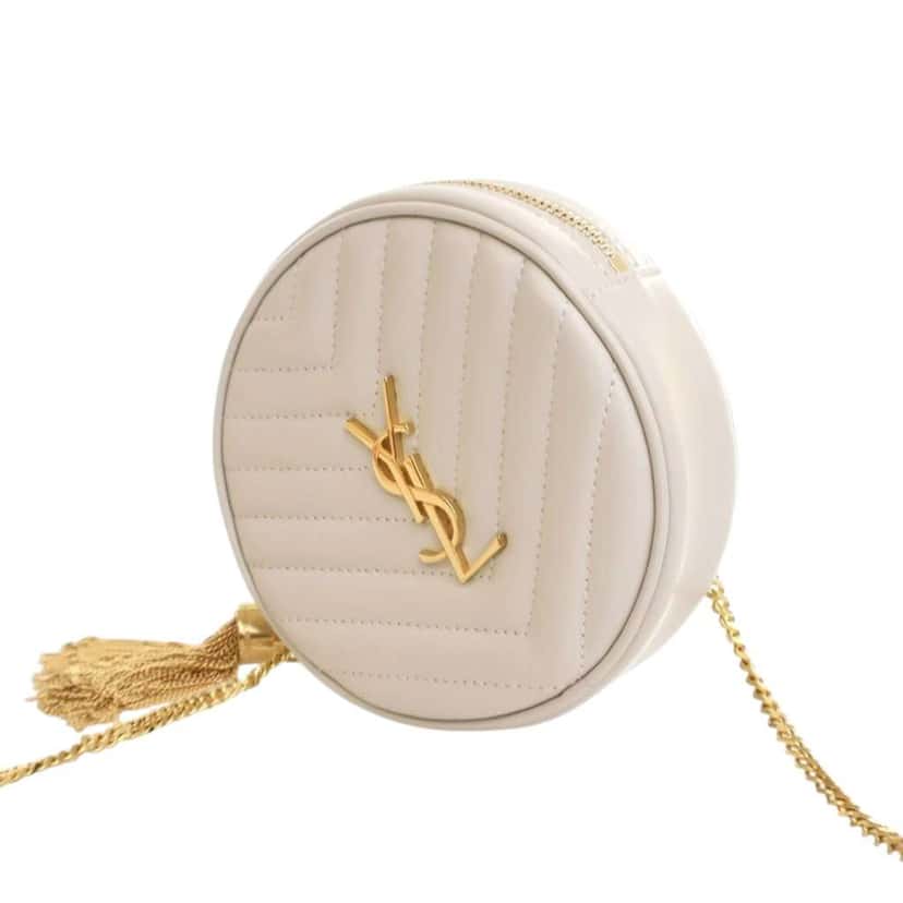 Saint Laurent Baby Chevron Calfskin Round Vinyle Belt Bag White Leather Good condition - Back View