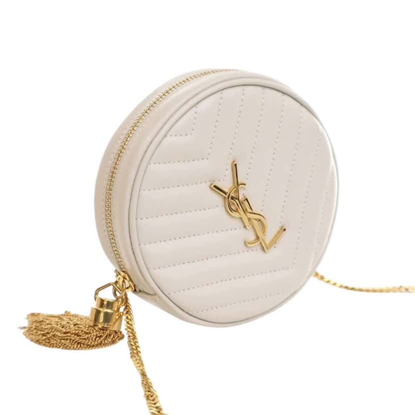 Saint Laurent Baby Chevron Calfskin Round Vinyle Belt Bag White Leather Good condition - Inside View