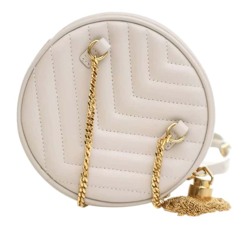 Saint Laurent Baby Chevron Calfskin Round Vinyle Belt Bag White Leather Good condition - Model View