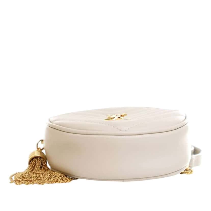 Saint Laurent Baby Chevron Calfskin Round Vinyle Belt Bag White Leather Good condition - Box View