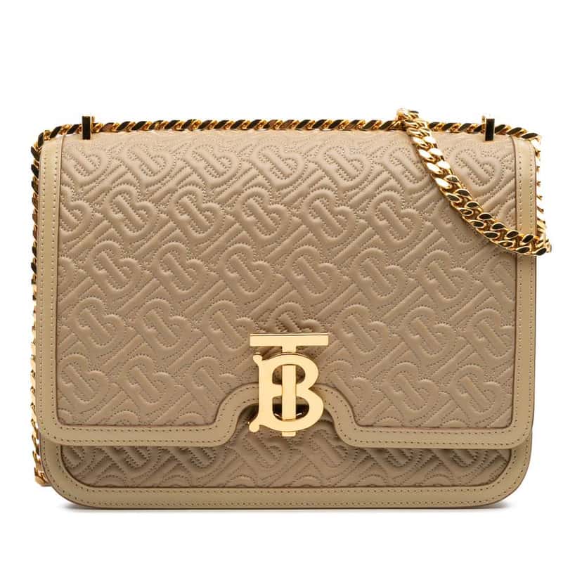 Burberry Medium TB Monogram Embossed Calfskin Chain Crossbody Brown Leather Good condition - Front View