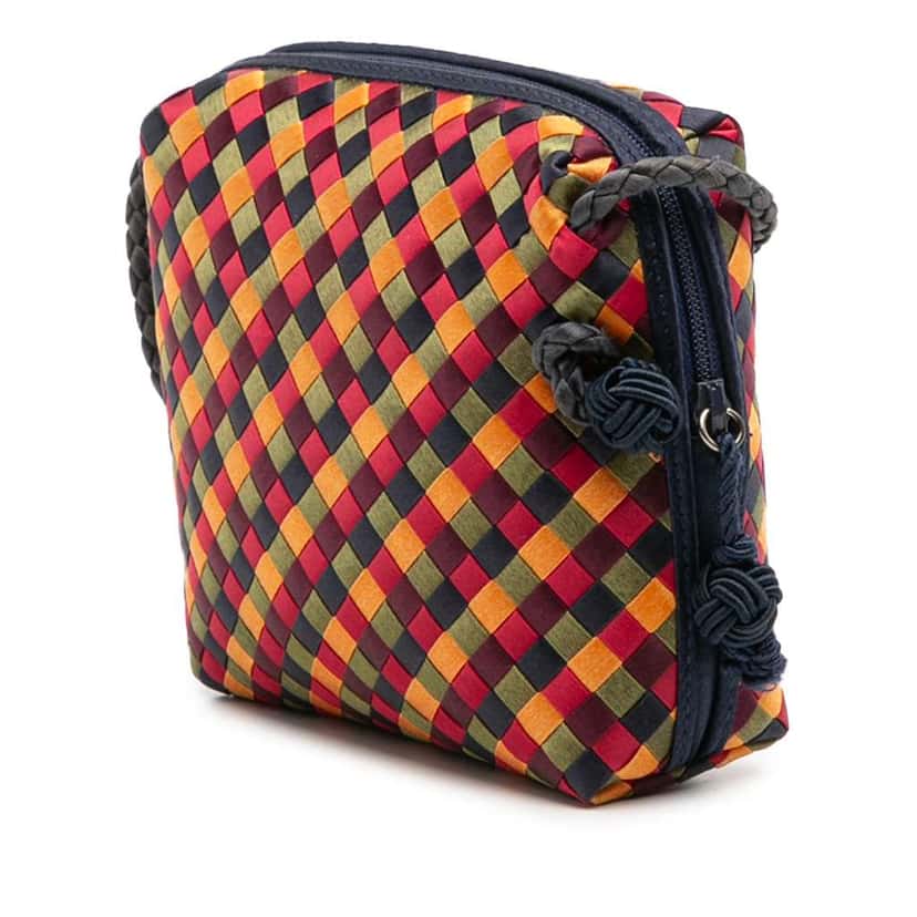 Bottega Veneta Mini Satin Intrecciato Multicolor Nodini Crossbody Red Satin Good condition - Back View