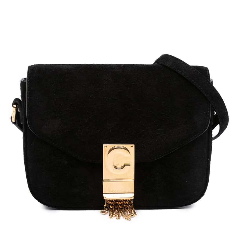 Celine Small Suede Pampille C Bag Black Leather Very good condition - Front View