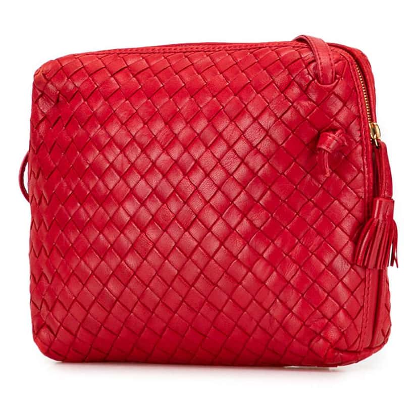 Bottega Veneta Mini Nappa Intrecciato Nodini Crossbody Red Leather Good condition - Back View