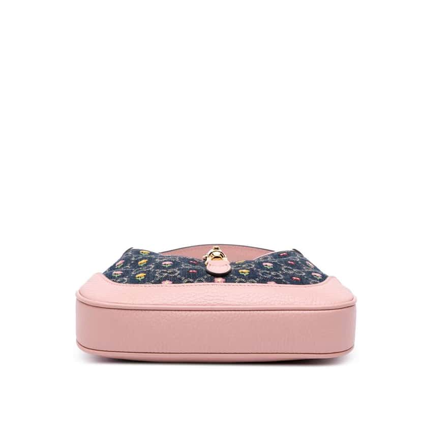 Gucci Limited Edition Mini GG Denim Embroidered Floral Jackie 1961 Crossbody Blue Denim Good condition - Inside View