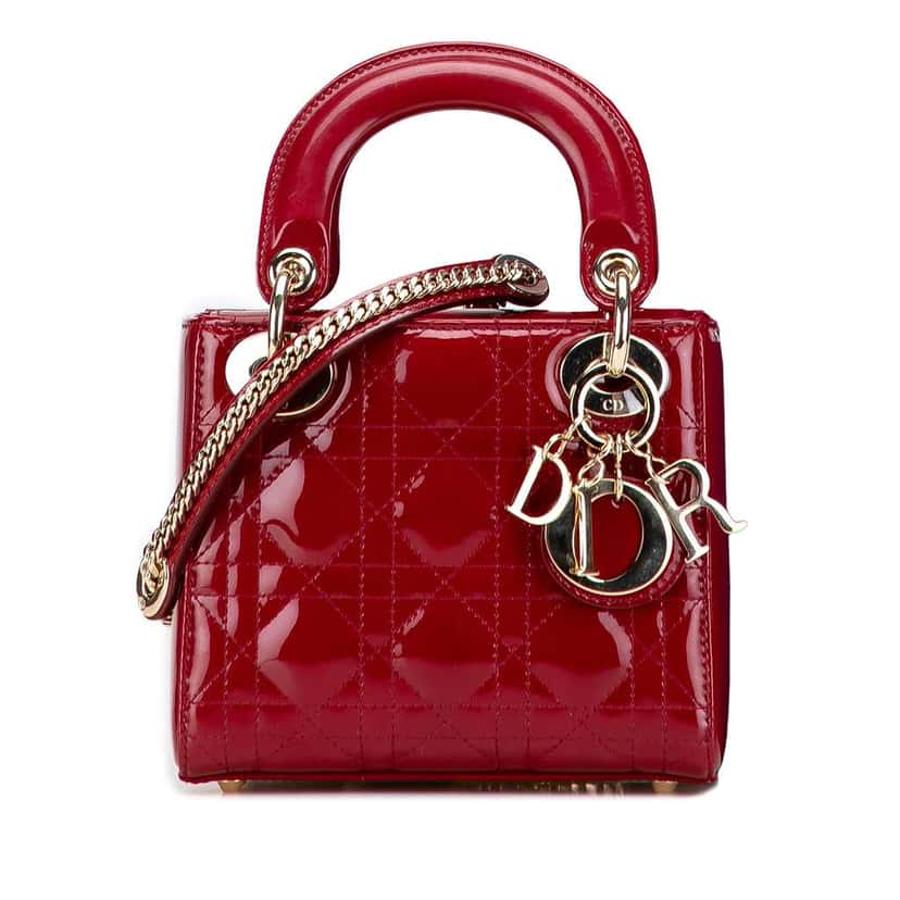 Dior Mini Patent Cannage Lady Dior Red Leather Good condition - Front View