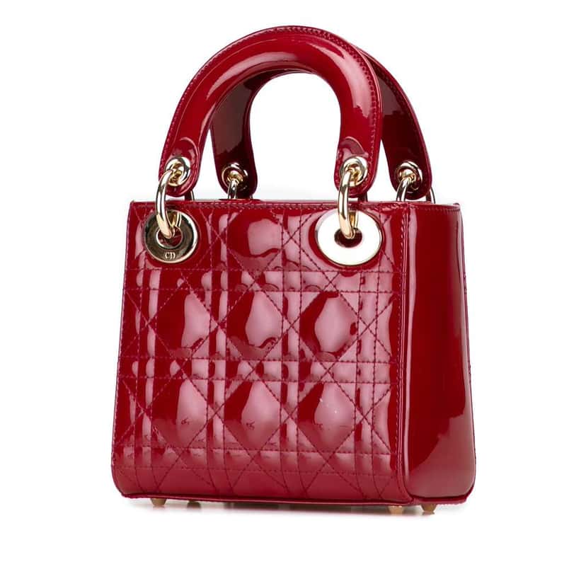Dior Mini Patent Cannage Lady Dior Red Leather Good condition - Back View