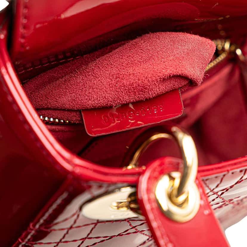 Dior Mini Patent Cannage Lady Dior Red Leather Good condition - Box View