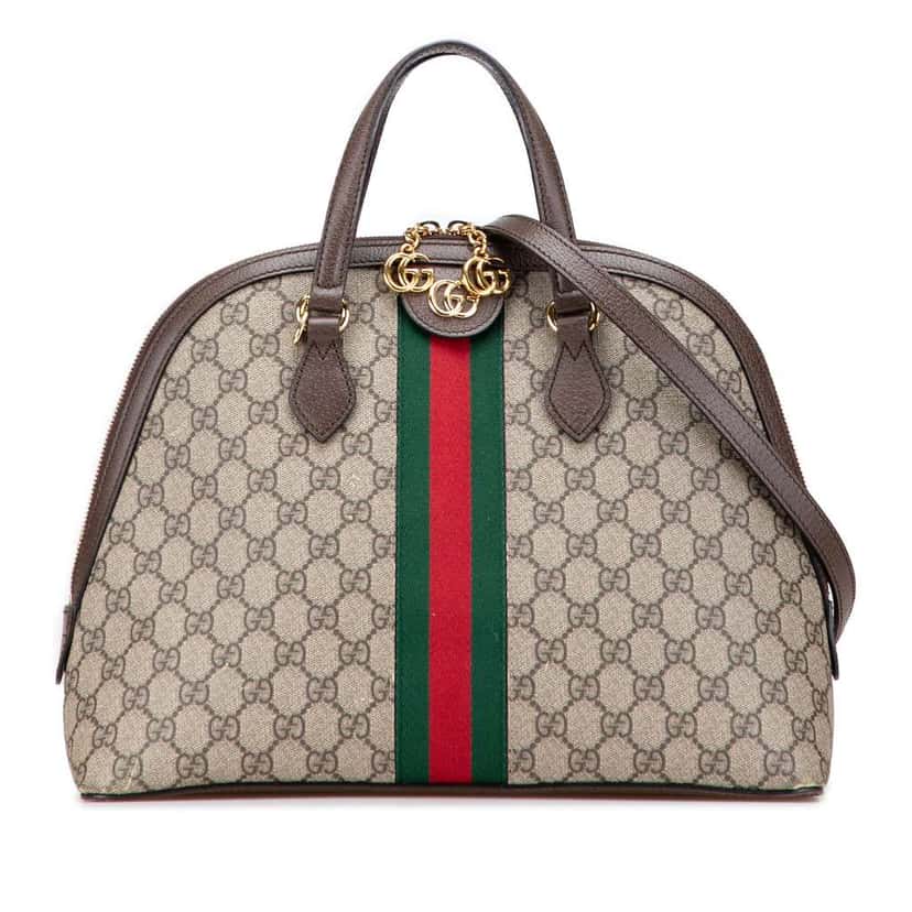 Gucci Medium GG Supreme Ophidia Web Satchel Brown Canvas Good condition - Front View