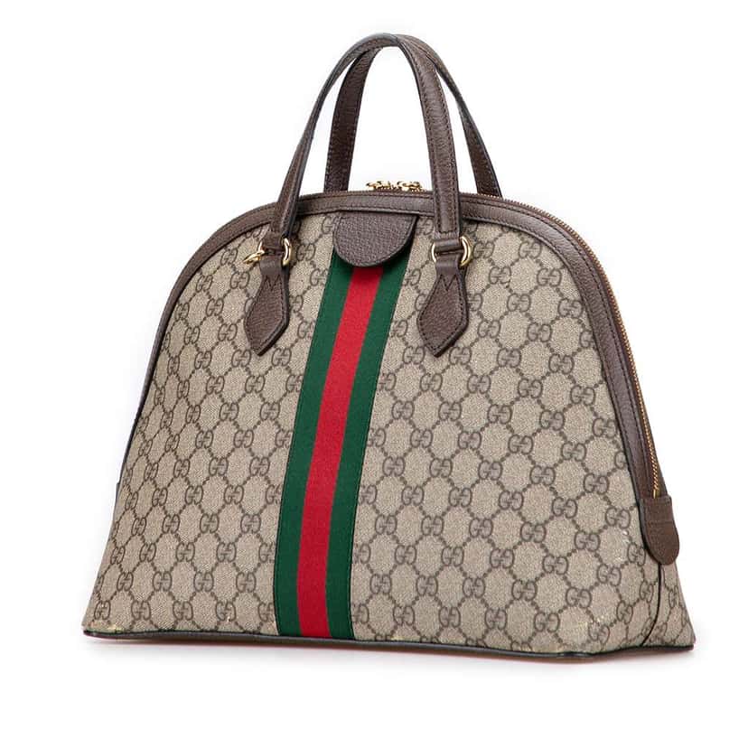 Gucci Medium GG Supreme Ophidia Web Satchel Brown Canvas Good condition - Back View