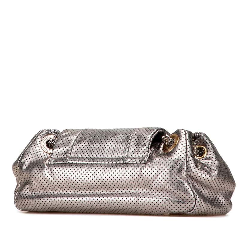 Chanel Metallic Perforated Calfskin Drill Accordion Flap Silver Leather Good condition - Back View