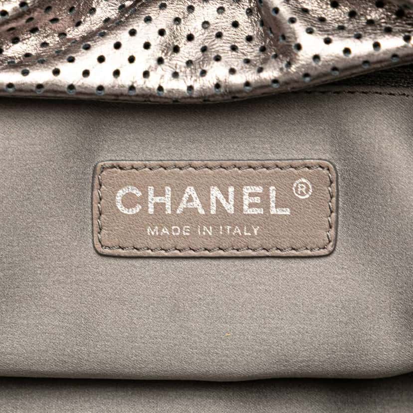 Chanel Metallic Perforated Calfskin Drill Accordion Flap Silver Leather Good condition - Box View