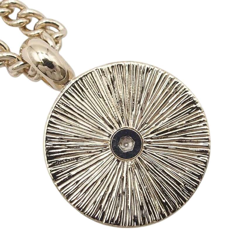 Chanel Gold Plated CC Rhinestones Round Pendant Necklace Gold Metal Good condition - Model View