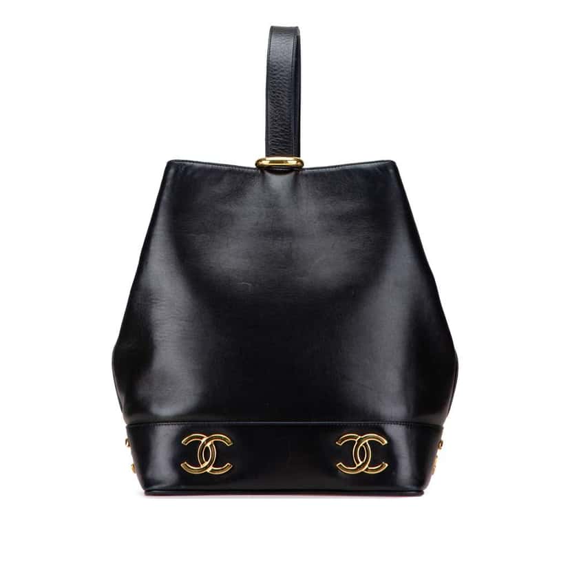 Chanel Triple CC Lambskin Bucket Black Leather Good condition - Front View