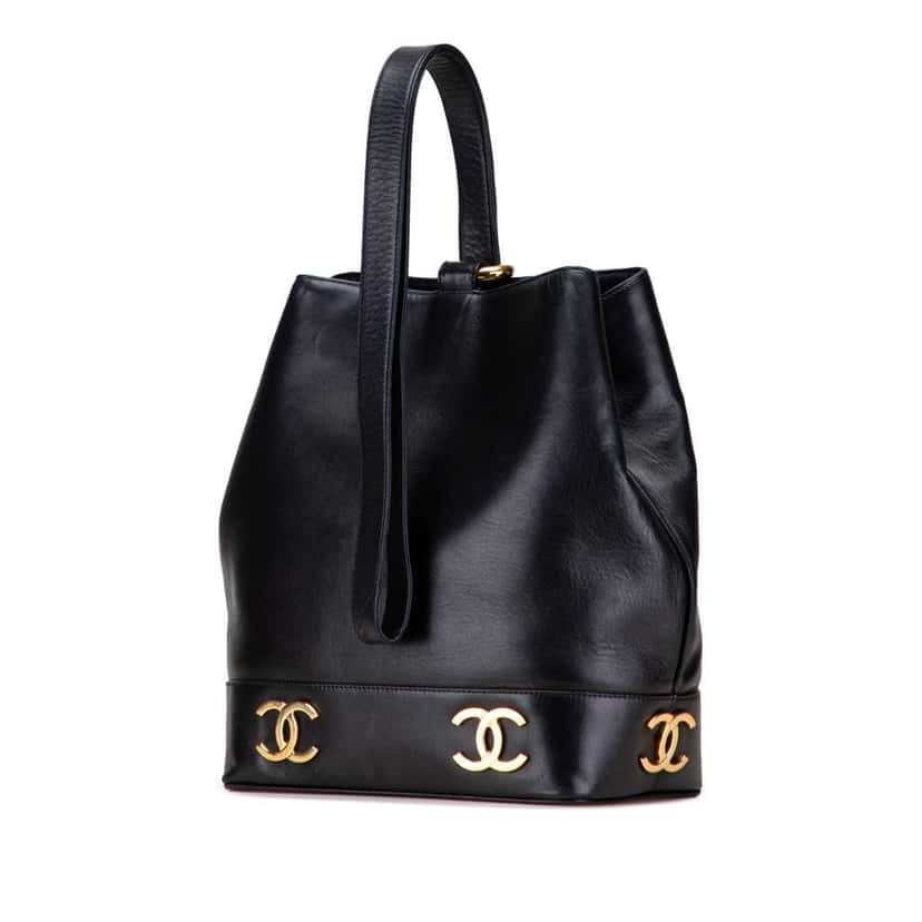 Chanel Triple CC Lambskin Bucket Black Leather Good condition - Back View