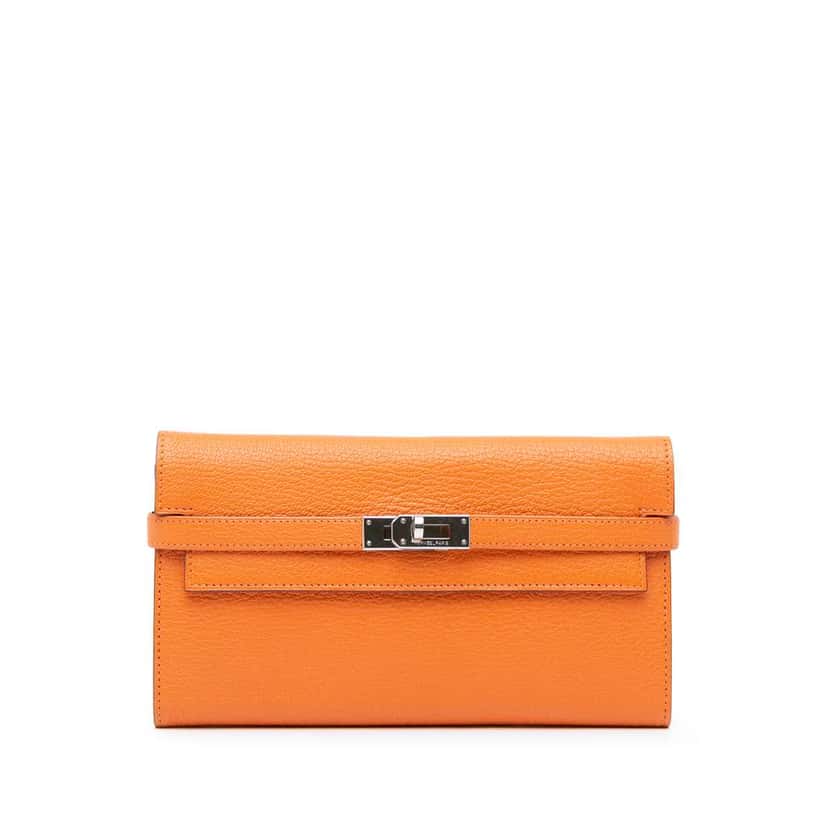 Hermès Chevre Mysore Kelly Longue Wallet Orange Leather Good condition - Front View