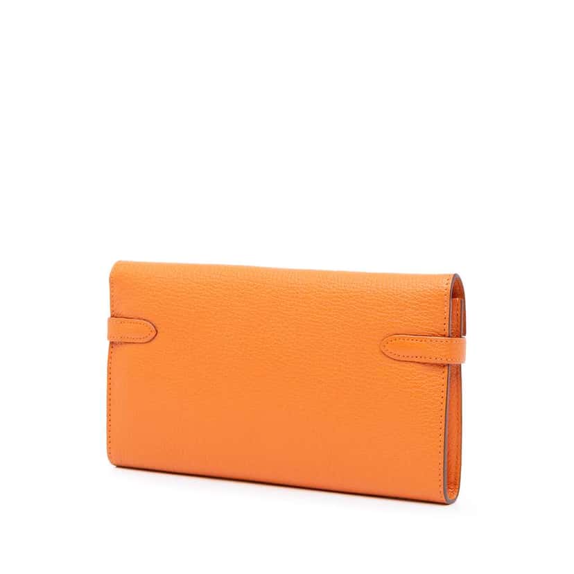 Hermès Chevre Mysore Kelly Longue Wallet Orange Leather Good condition - Back View