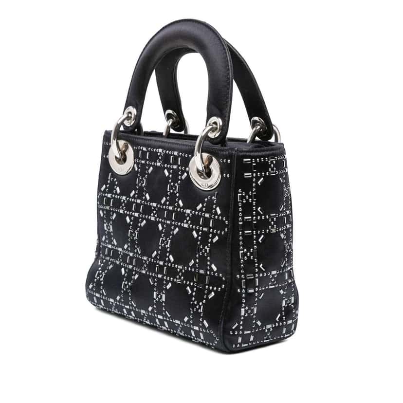 Dior Mini Satin Cannage Strass Crystal Embellished Lady Dior Black Satin Good condition - Back View