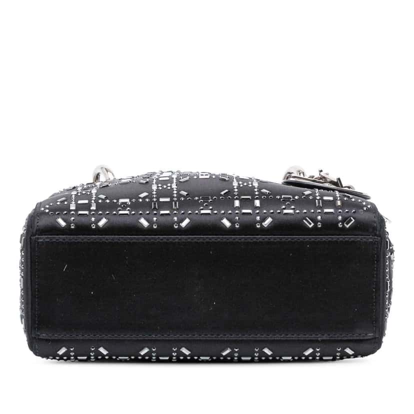 Dior Mini Satin Cannage Strass Crystal Embellished Lady Dior Black Satin Good condition - Inside View