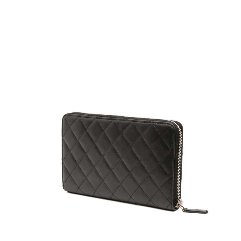 Chanel CC Quilted Lambskin Zip Around Wallet Black Leather Good condition - Back View