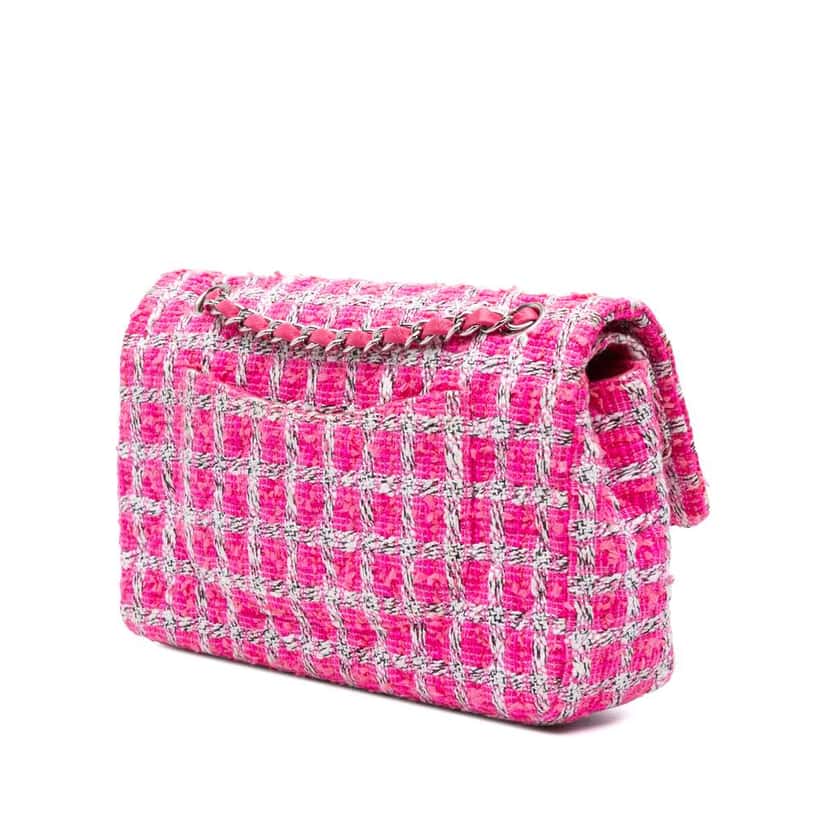 Chanel Medium Classic Tweed Double Flap Pink Tweed Good condition - Back View