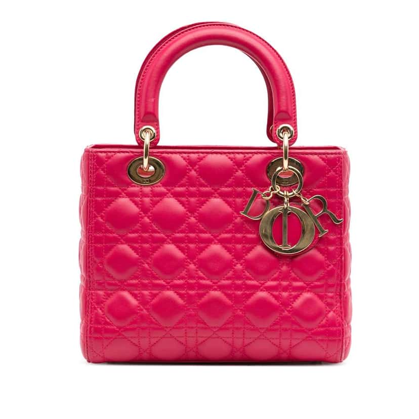 Dior Medium Lambskin Cannage Lady Dior Pink Leather Good condition - Front View
