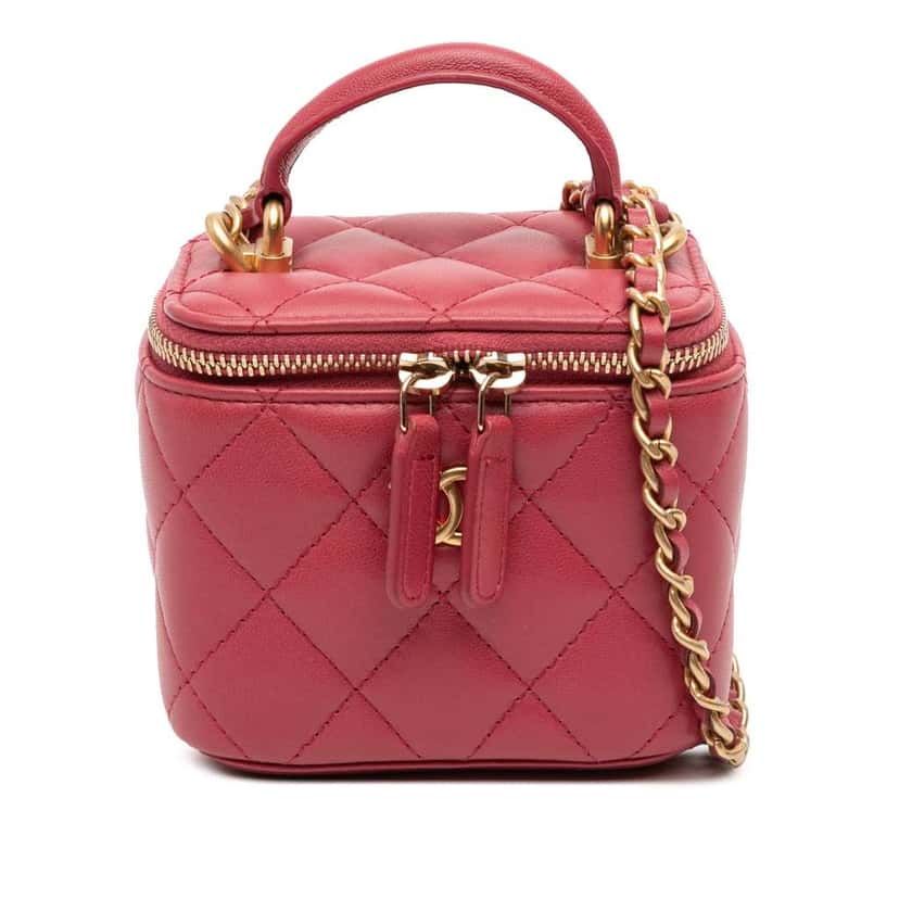 Chanel Mini CC Quilted Lambskin Top Handle Vanity Case With Chain Red Leather Good condition - Front View