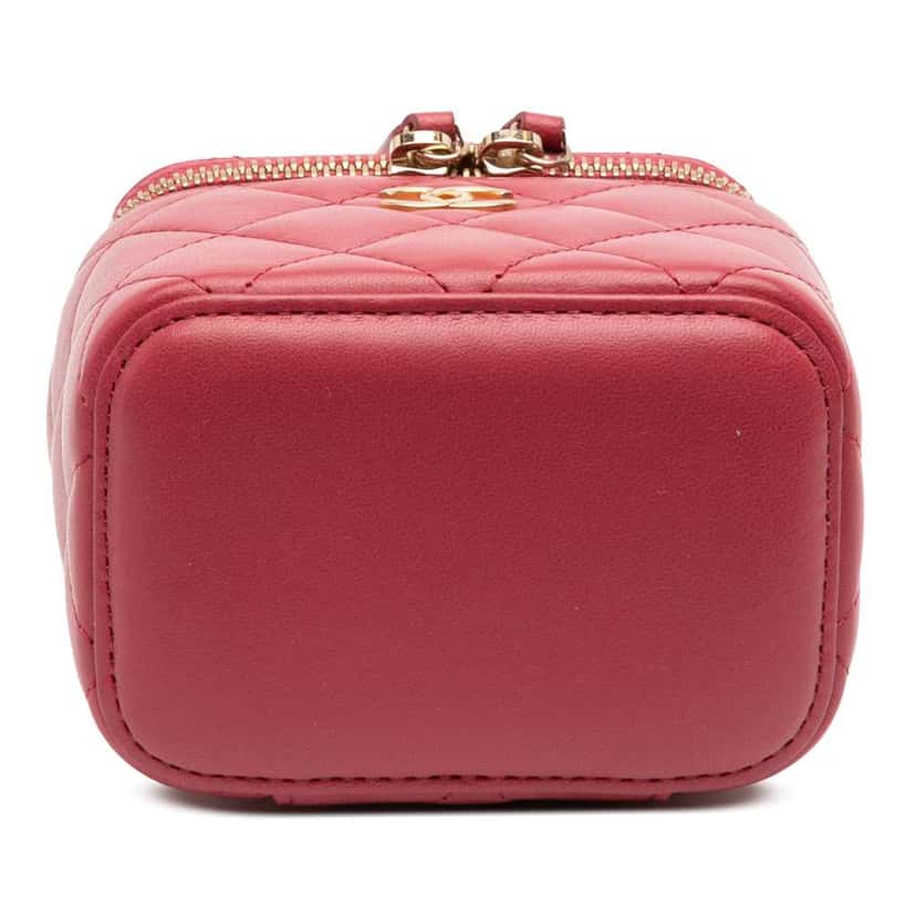 Chanel Mini CC Quilted Lambskin Top Handle Vanity Case With Chain Red Leather Good condition - Inside View