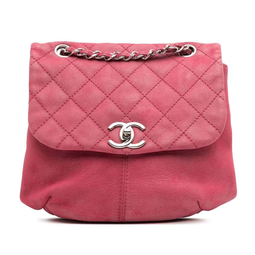 Chanel Mini Quilted Nubuck Trianon Messenger Flap Pink Leather Good condition - Front View