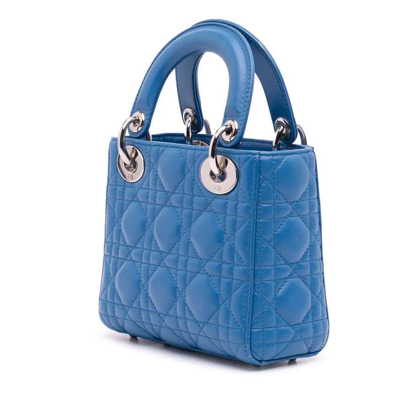 Dior Mini Lambskin Cannage Lady Dior Blue Leather Good condition - Back View
